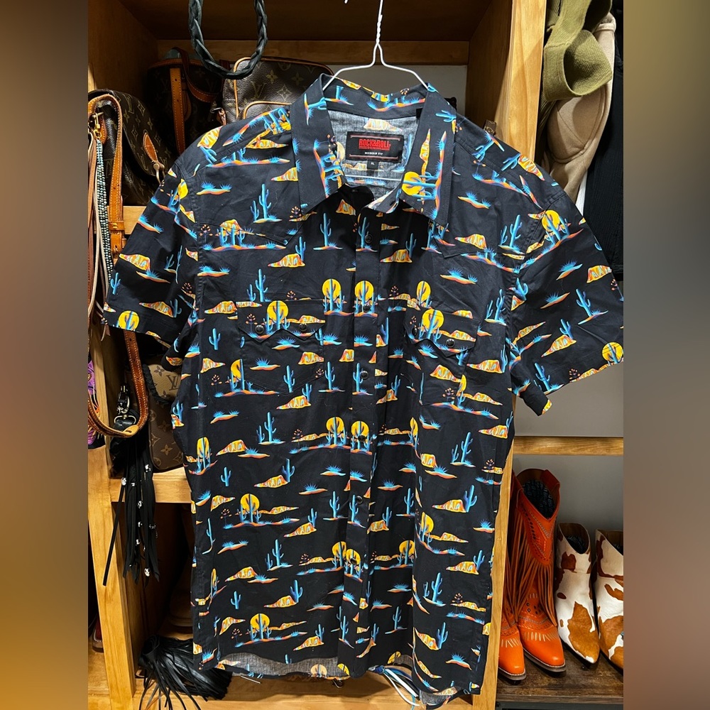 Rock n Roll Denim Mens Shirt Desert Cactus XL